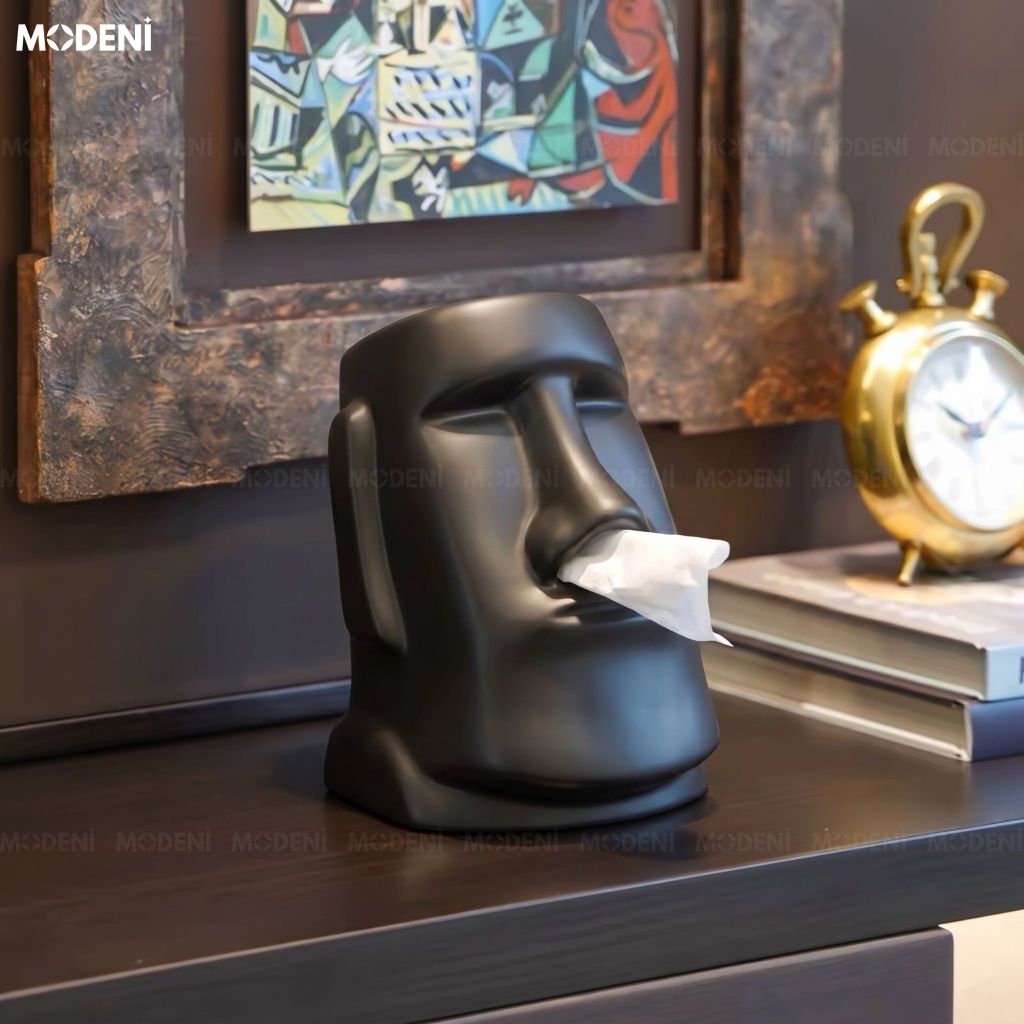Hộp Khăn Giấy Moai Black Gốm Sứ Cao Cấp Sơn Mờ Phong Cách Nghệ Thuật Hiện Đại Độc Đáo Cho Phòng Khách Và Văn Phòng