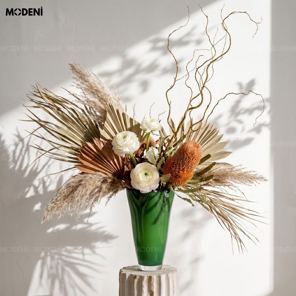 Bình Hoa Thủy Tinh Verdant – Hiệu Ứng Lá Cây Trong Suốt – Decor Tự Nhiên Sang Trọng Cho Kệ Tủ, Bàn Console