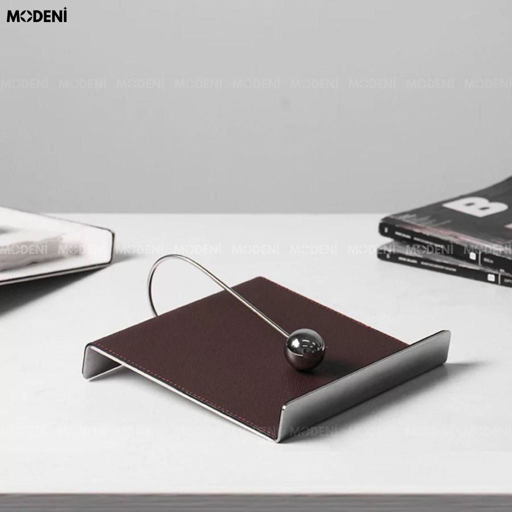 Hộp Khăn Giấy Libra Thép Không Gỉ Phối Da Nâu Sang Trọng Phong Cách Minimalism