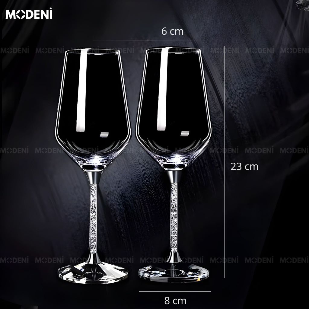 Set 2 Ly Rượu Vang Roxana Pha Lê Cao Cấp Sang Trọng - Silver