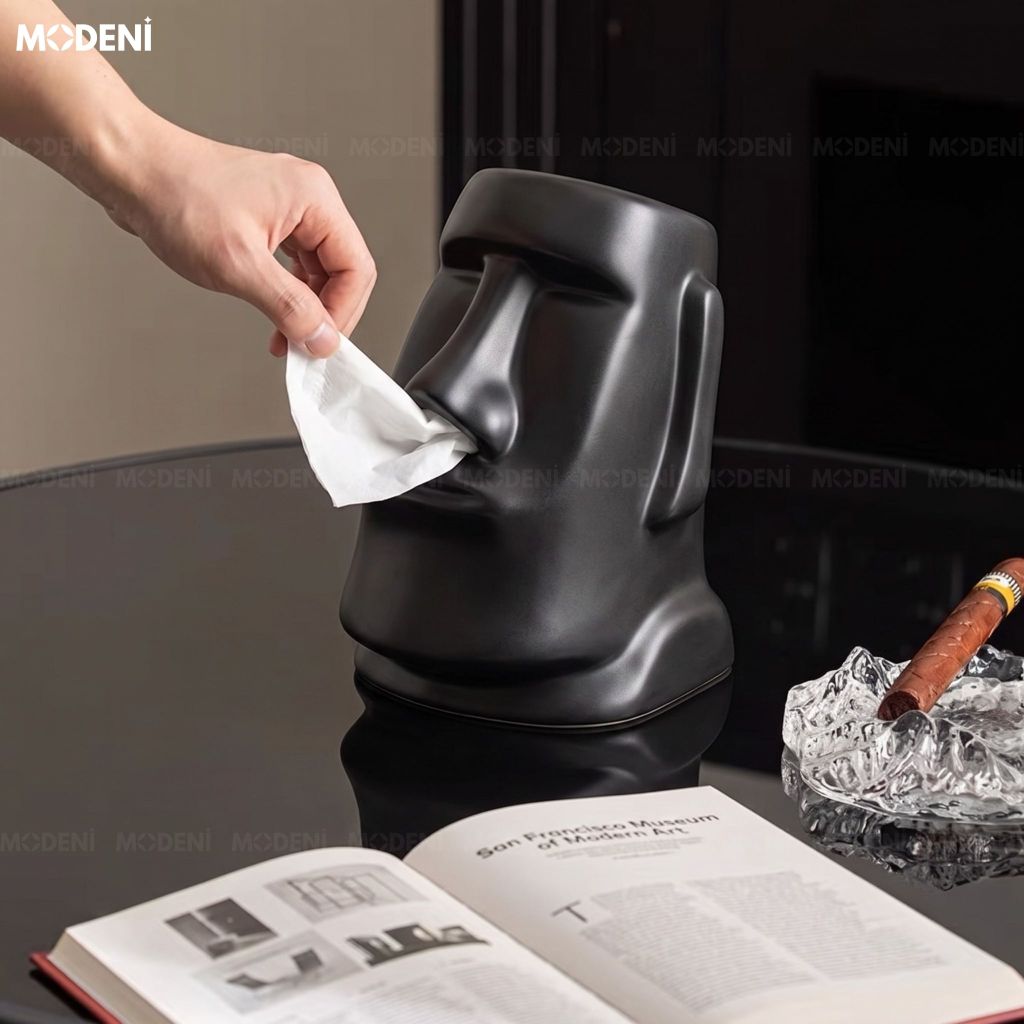 Hộp Khăn Giấy Moai Black Gốm Sứ Cao Cấp Sơn Mờ Phong Cách Nghệ Thuật Hiện Đại Độc Đáo Cho Phòng Khách Và Văn Phòng