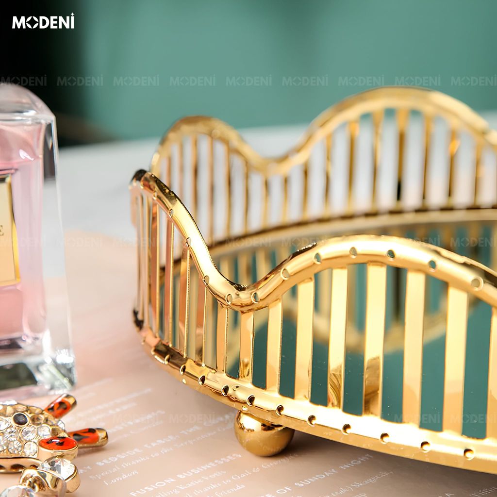 Khay Trang Trí Liora Kim Loại Mạ Vàng Phối Gương Phong Cách Tân Cổ Điển Sắp Xếp Gọn Gàng Dành Cho Tủ Consol
