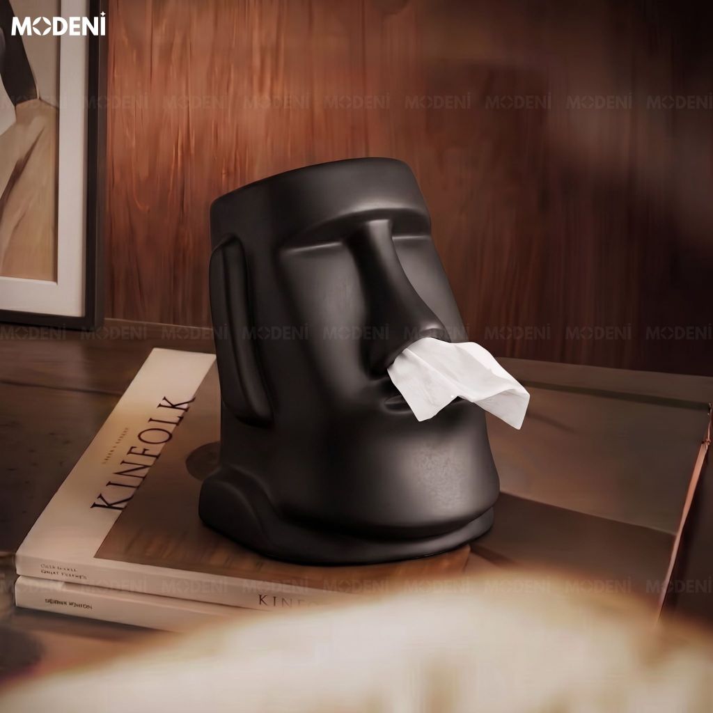 Hộp Khăn Giấy Moai Black Gốm Sứ Cao Cấp Sơn Mờ Phong Cách Nghệ Thuật Hiện Đại Độc Đáo Cho Phòng Khách Và Văn Phòng