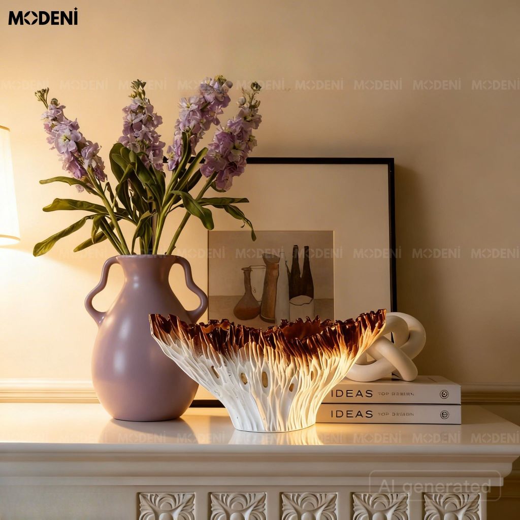 Tượng Trang Trí Muss Cao Cấp - Thiết Kế Hữu Cơ, Tuyệt Tác Điêu Khắc Trắng Muốt Điểm Vàng Sang Trọng