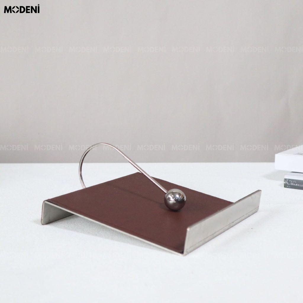 Hộp Khăn Giấy Libra Thép Không Gỉ Phối Da Nâu Sang Trọng Phong Cách Minimalism