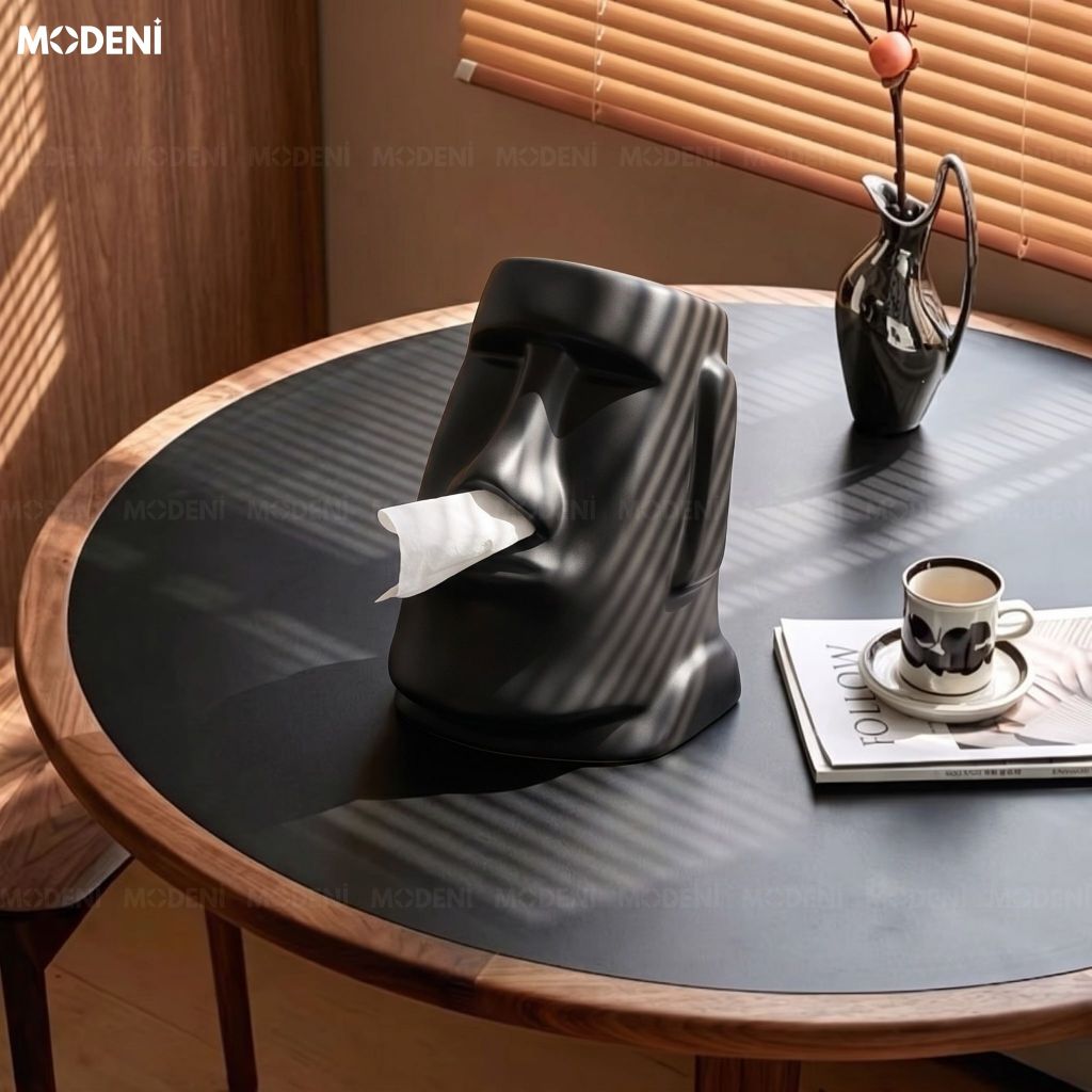 Hộp Khăn Giấy Moai Black Gốm Sứ Cao Cấp Sơn Mờ Phong Cách Nghệ Thuật Hiện Đại Độc Đáo Cho Phòng Khách Và Văn Phòng