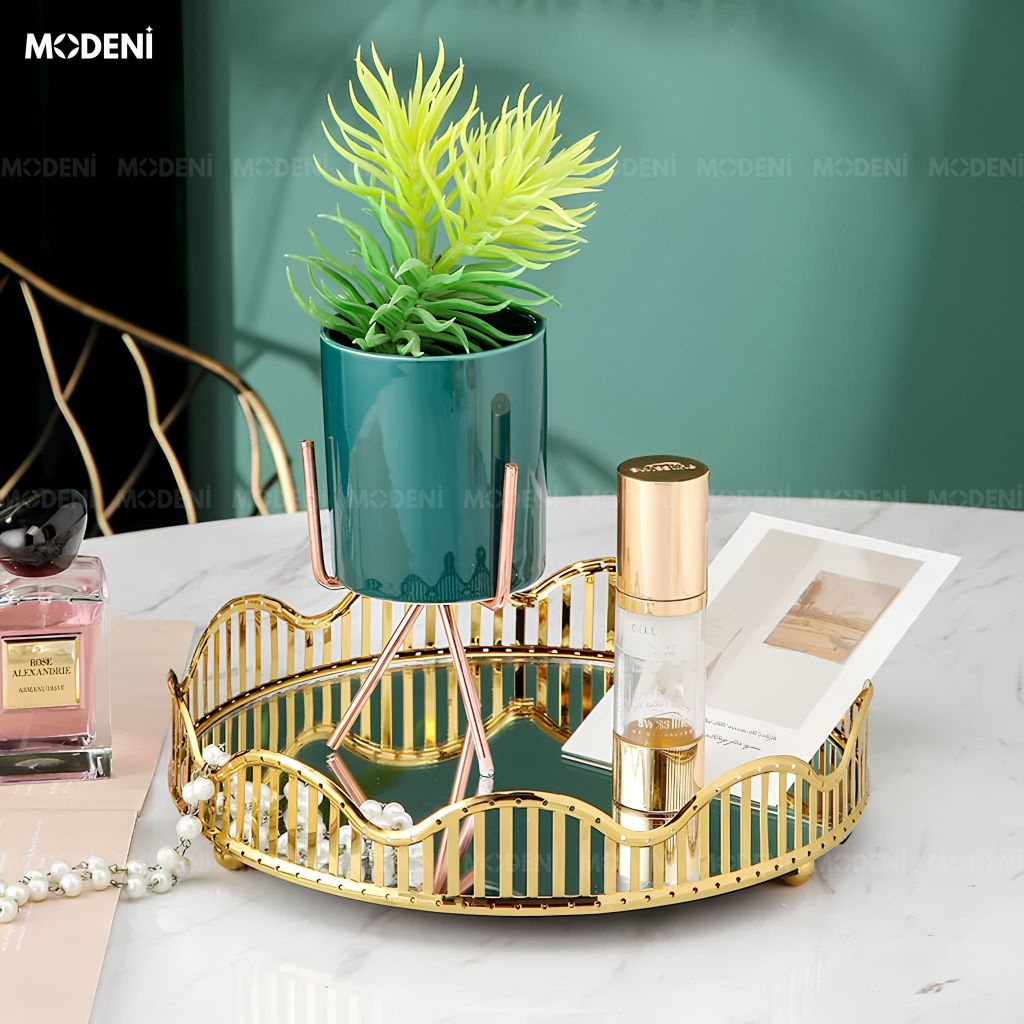 Khay Trang Trí Liora Kim Loại Mạ Vàng Phối Gương Phong Cách Tân Cổ Điển Sắp Xếp Gọn Gàng Dành Cho Tủ Consol