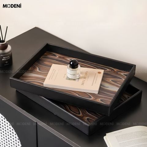  Khay Trang Trí Matrix Khung Gỗ Tự Nhiên Họa Tiết Sóng Nước Khắc Nổi Đen Nâu Phong Cách Thời Thượng 