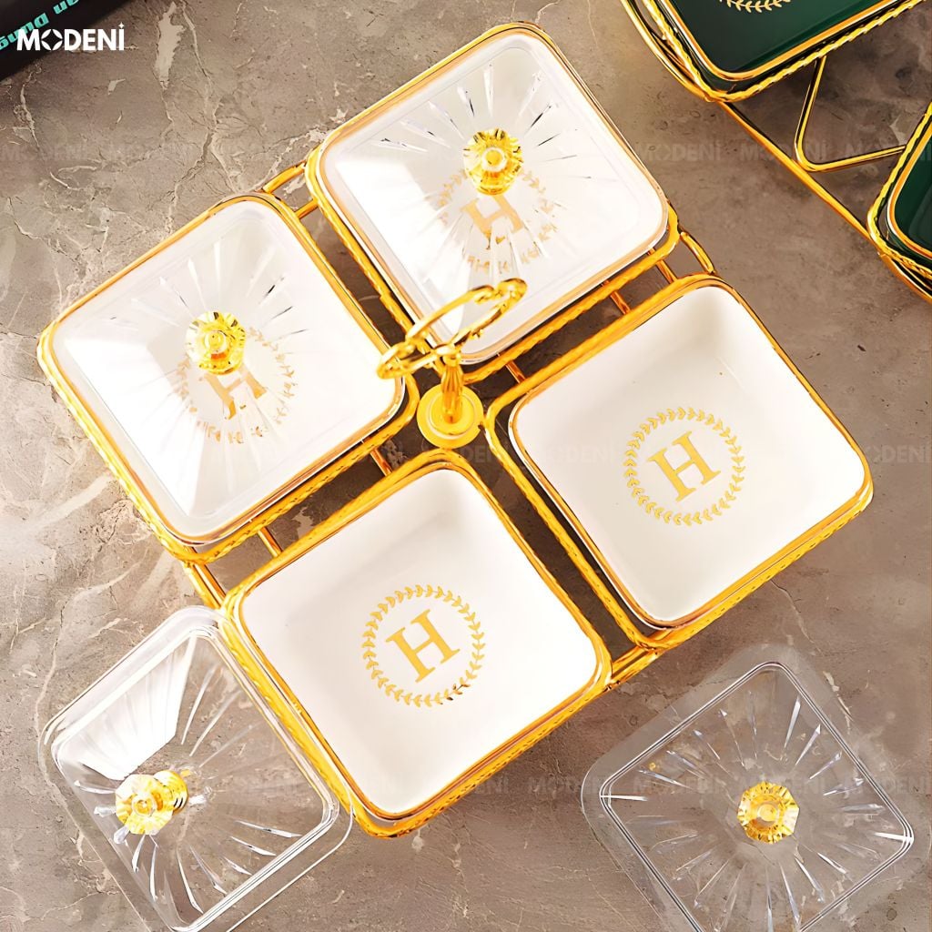 Set Hủ Lọ Versa Gold – Đựng Kẹo Mứt Cao Cấp, Thiết Kế Viền Vàng Sang Trọng, Phù Hợp Bàn Tiệc & Phòng Khách