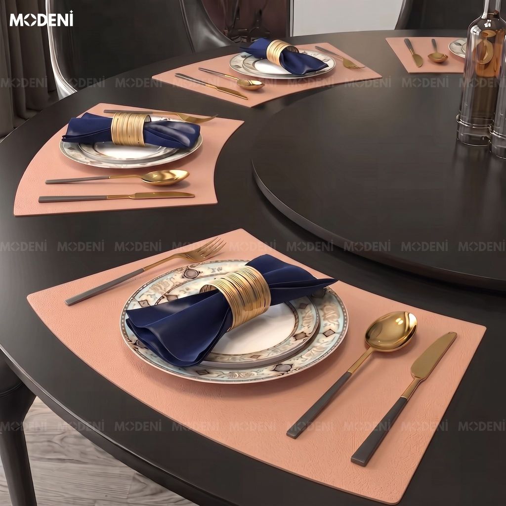 Tấm Lót Bàn Ăn Arcato Placemat PVC Giả Da Hồng Dáng Cong Bán Nguyệt Chống Nước Dễ Lau Chùi Cho Bàn Tiệc