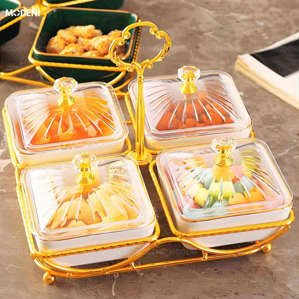 Set Hủ Lọ Versa Gold – Đựng Kẹo Mứt Cao Cấp, Thiết Kế Viền Vàng Sang Trọng, Phù Hợp Bàn Tiệc & Phòng Khách