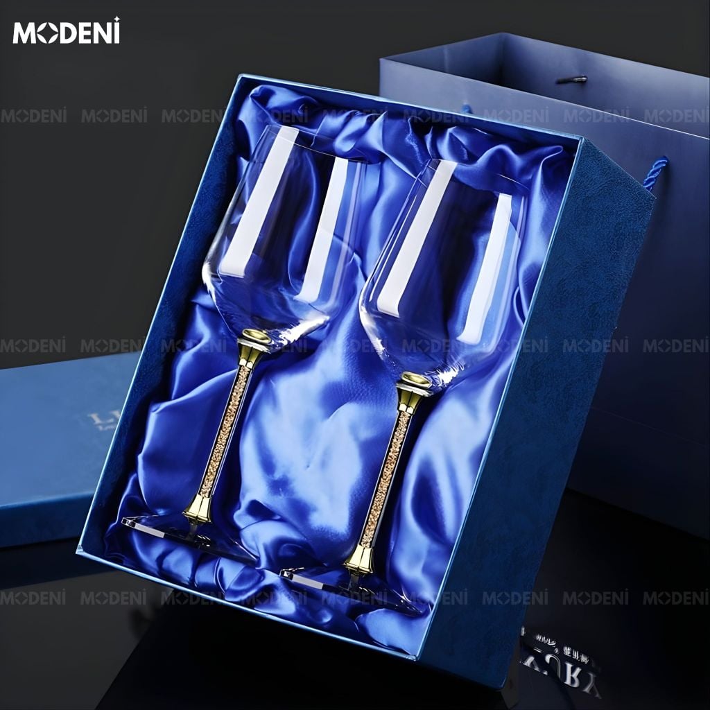 Set 2 Ly Rượu Vang Roxana Pha Lê Cao Cấp Sang Trọng - Gold