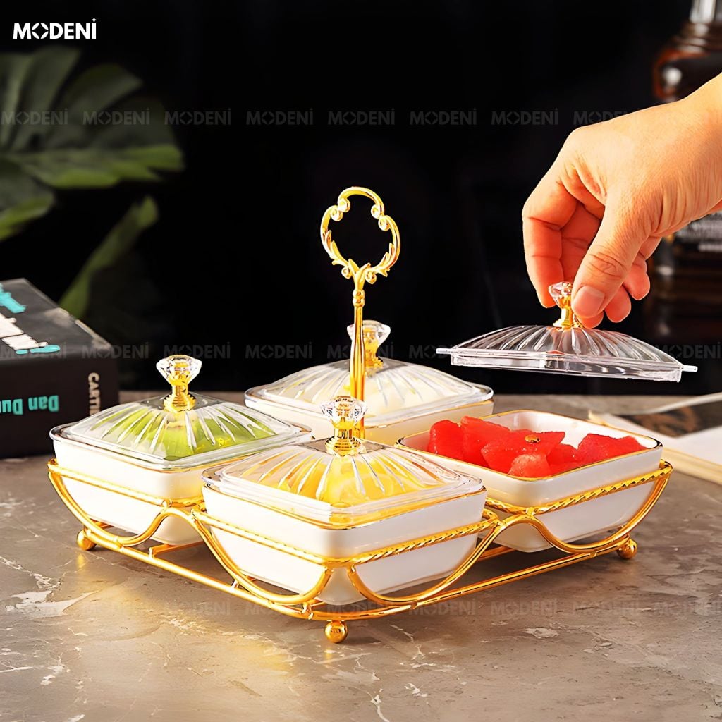 Set Hủ Lọ Versa Gold – Đựng Kẹo Mứt Cao Cấp, Thiết Kế Viền Vàng Sang Trọng, Phù Hợp Bàn Tiệc & Phòng Khách