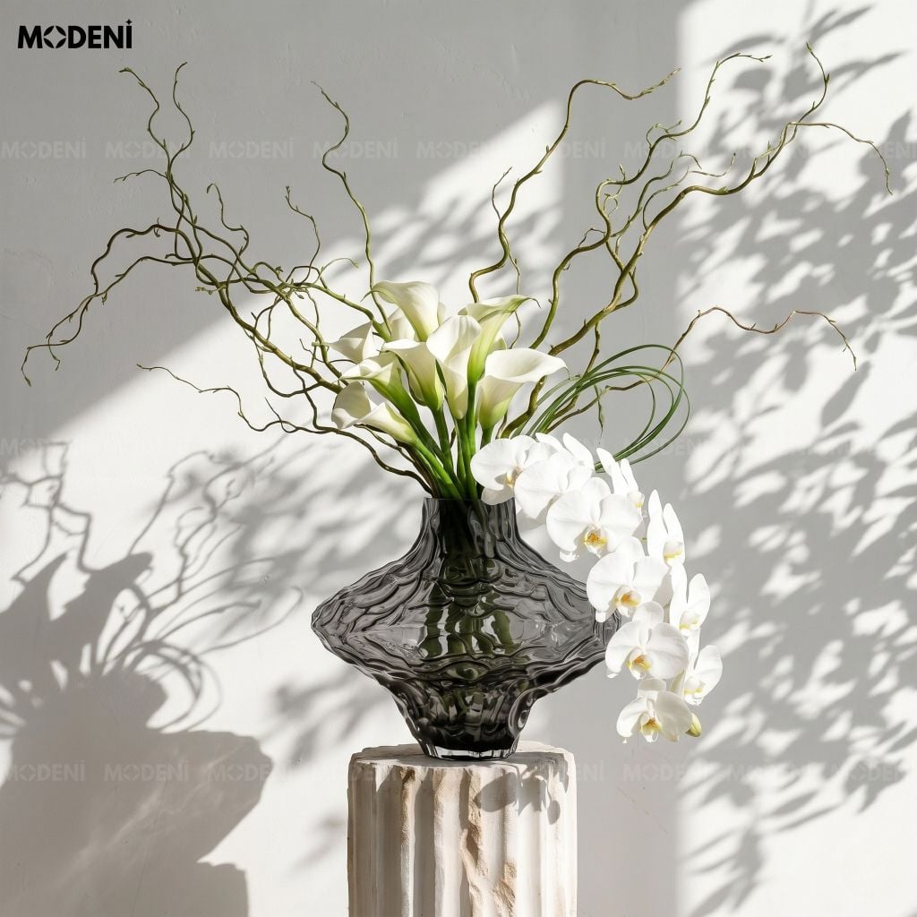 Bình Hoa Thủy Tinh Lạ Moss – Lọ Hoa Nghệ Thuật Hiện Đại Sóng Đặc Biệt – 26cm Decor Bàn Sofa, Bàn Console