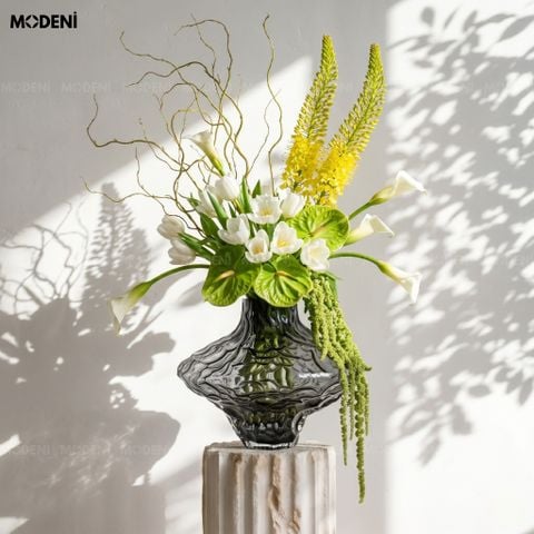  Bình Hoa Thủy Tinh Lạ Moss – Lọ Hoa Nghệ Thuật Hiện Đại Sóng Đặc Biệt – 26cm Decor Bàn Sofa, Bàn Console 