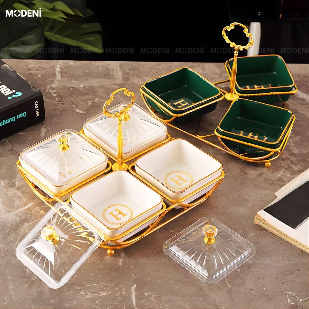 Set Hủ Lọ Versa Gold – Đựng Kẹo Mứt Cao Cấp, Thiết Kế Viền Vàng Sang Trọng, Phù Hợp Bàn Tiệc & Phòng Khách