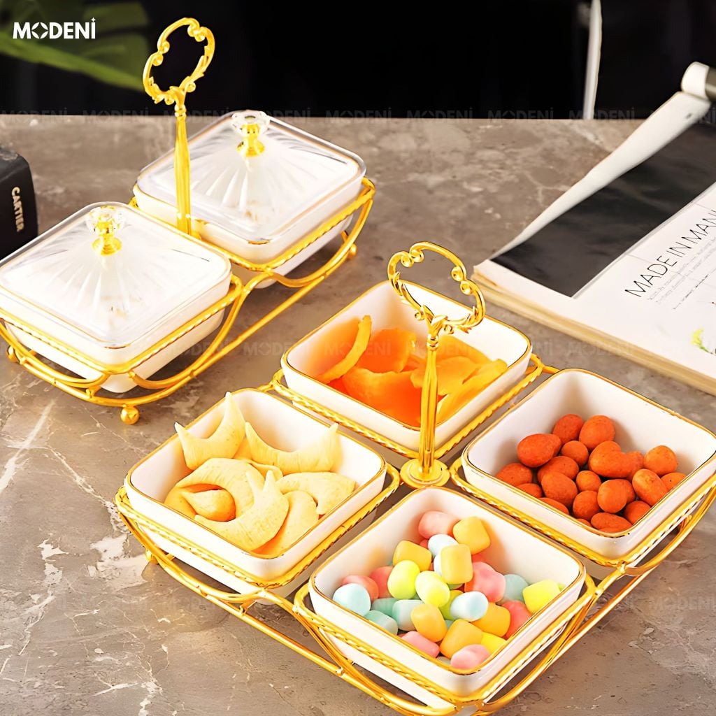 Set Hủ Lọ Versa Gold – Đựng Kẹo Mứt Cao Cấp, Thiết Kế Viền Vàng Sang Trọng, Phù Hợp Bàn Tiệc & Phòng Khách