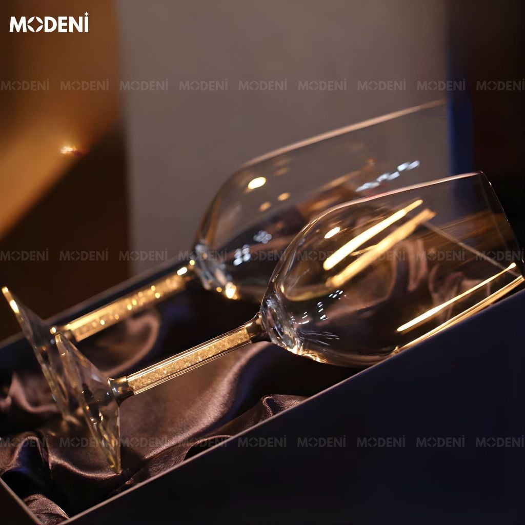 Set 2 Ly Rượu Vang Roxana Pha Lê Cao Cấp Sang Trọng - Gold