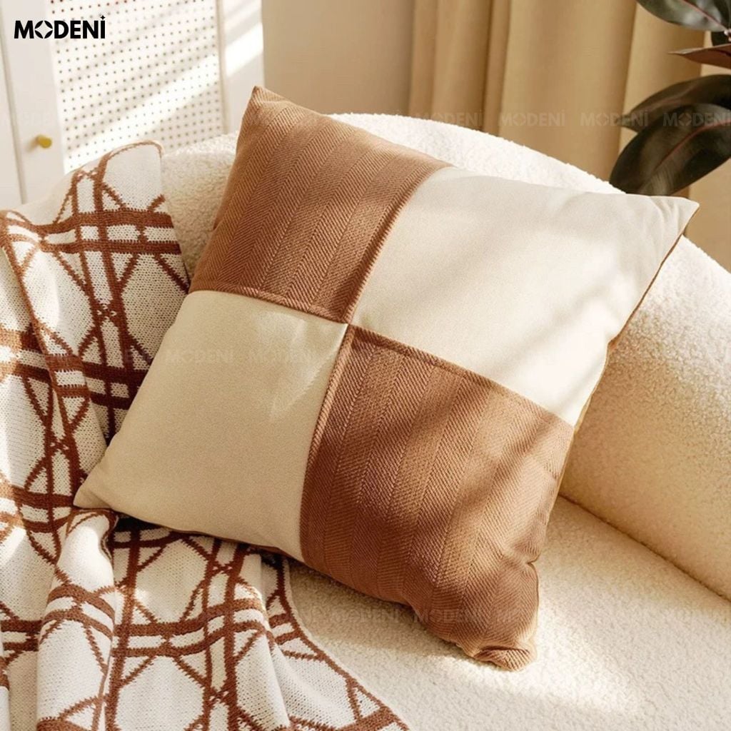 Vỏ Gối Sofa Tựa Lưng Viera Vải Bông Phối Sợi Thẩm Mỹ Đương Đại Đường May Khóa Ẩn Tinh Tế Điểm Nhấn Không Gian