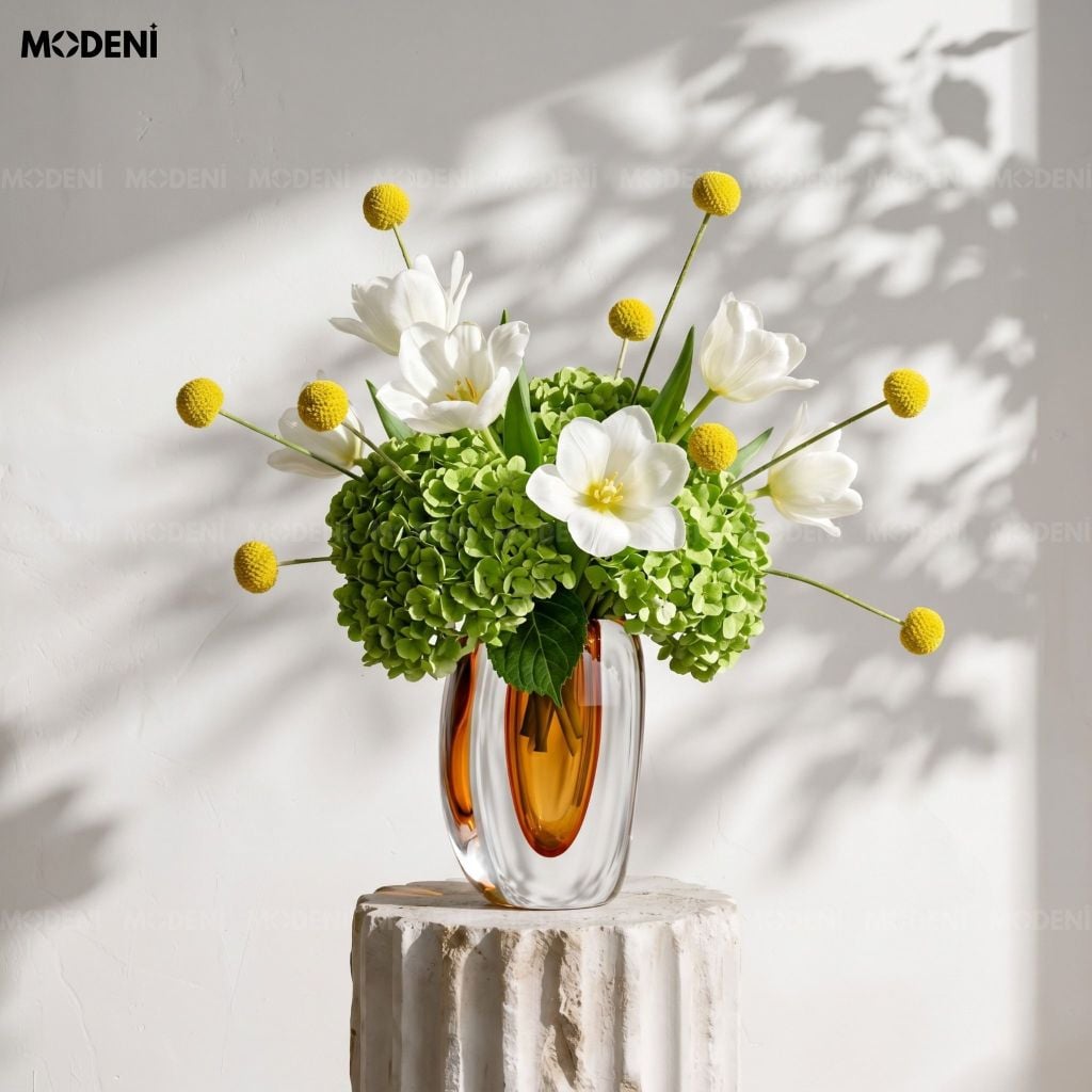 Bình Hoa Thủy Tinh Luminous Cao Cấp Sang Trọng Ánh Hổ Phách – Tạo Điểm Nhấn Hiện Đại Cho Kệ Tủ, Bàn Sofa