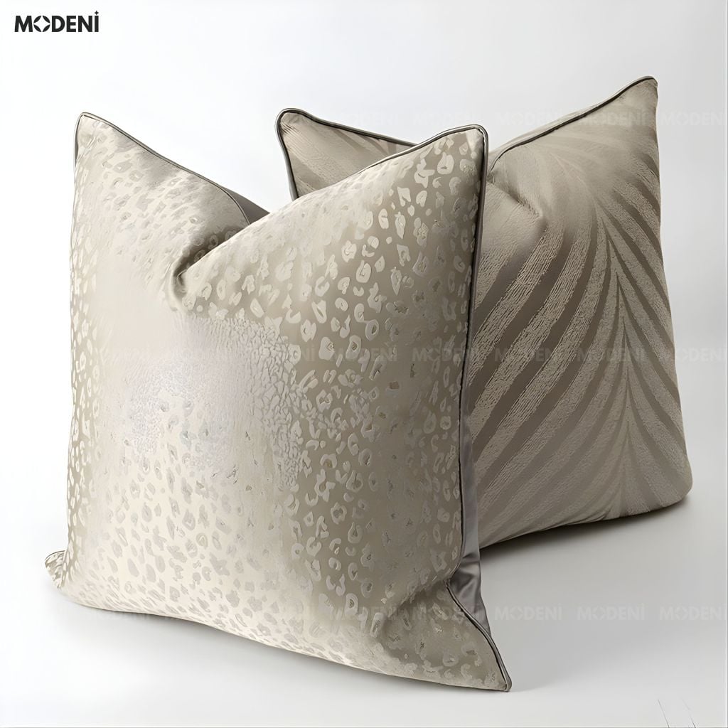 Vỏ Gối Sofa Ribbon – Vải Jackquard Kết Hợp Nhung Họa Tiết Đốm Loang May Khóa Ẩn Phong Cách Hiện Đại