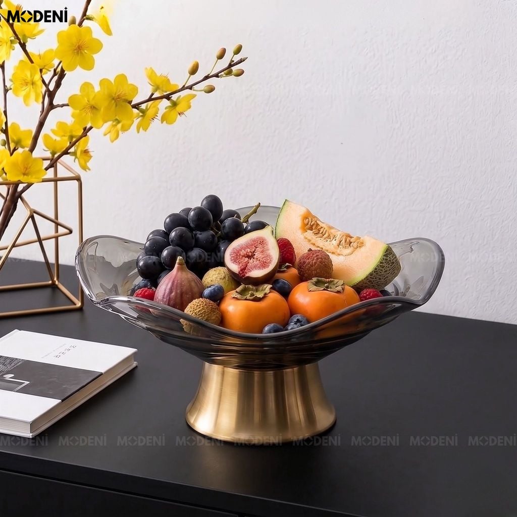 Tô Trái Cây Vela Thủy Tinh Lượn Sóng Đen Khói Phong Cách Bắc Âu