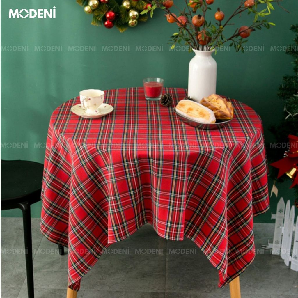 Khăn Trải Bàn Caro Retro Đỏ Cao Cấp – Vải Dày Chống Nhăn – Tăng Vibe Ấm Cúng Cho Tiệc Tối, Noel, Decor Quán Café