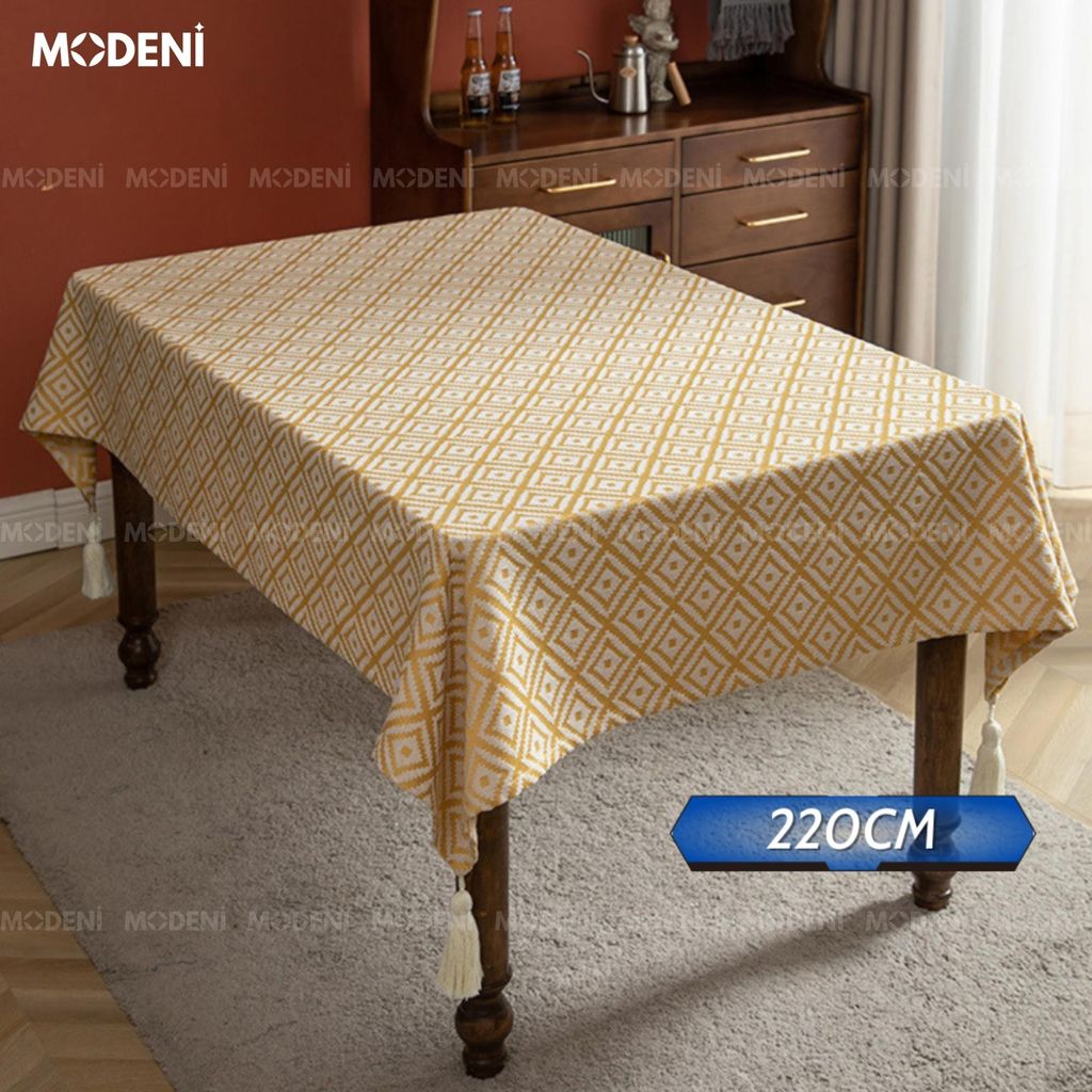 Khăn Trải Bàn Sunday Chống Thấm Cao Cấp – Vải Dày Vàng Gấm Nắng – Sang Trọng & Chill Cho Bàn Ăn Hiện Đại