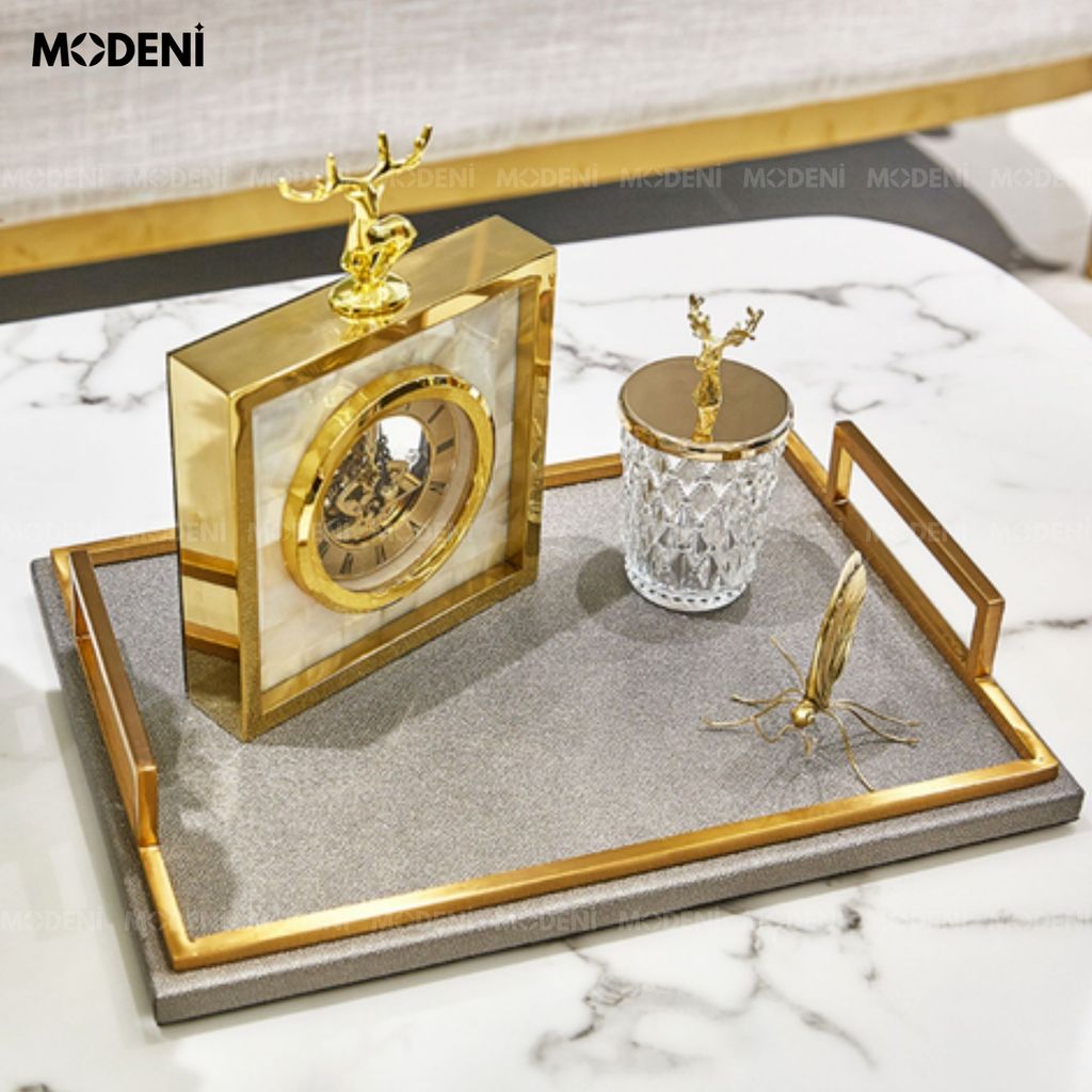 Khay Dorian Da Xám – Khay Decor Sang Trọng Hiện Đại – Thiết Kế Tối Giản Chống Trượt, Trang Trí Bàn Sofa, Console, Quà Tặng Gu Tinh Tế