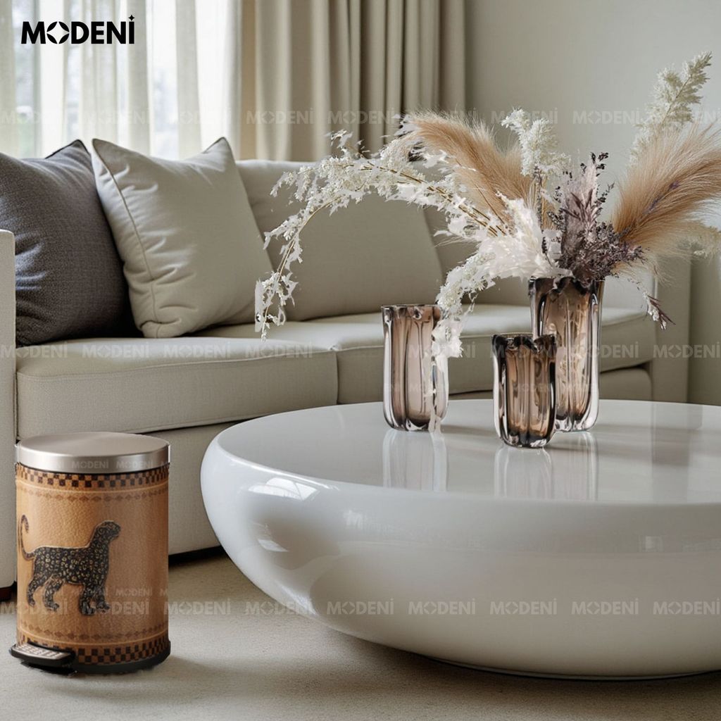 Thùng Rác Có Nắp Morgan – Thùng Rác Decor 14L – Họa Tiết Con Báo Trung Cổ – Phù Hợp Trang Trí Phòng Khách, Phòng Ngủ