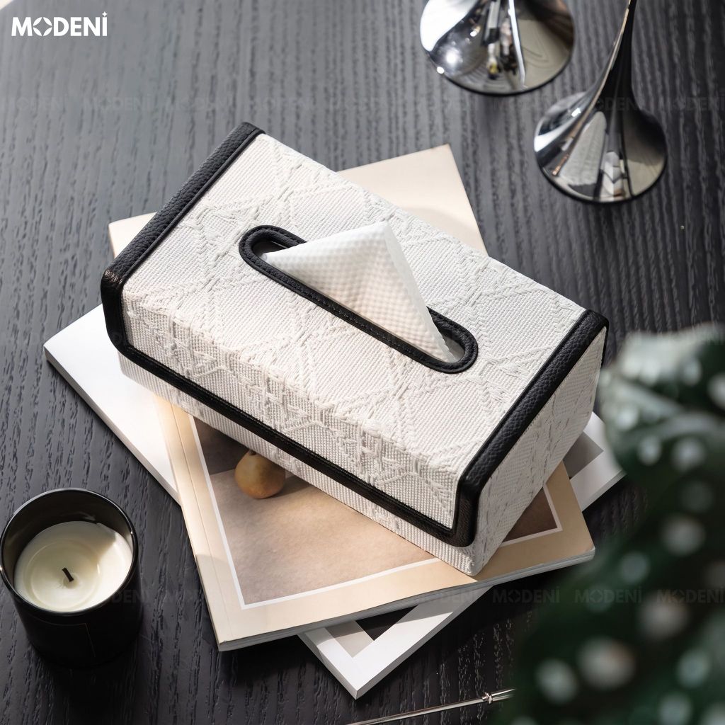 Hộp Khăn Giấy Luna Viền Đen Vải Dệt Cao Cấp Sang Trọng Tối Giản Cho Phòng Khách Và Phòng Ngủ
