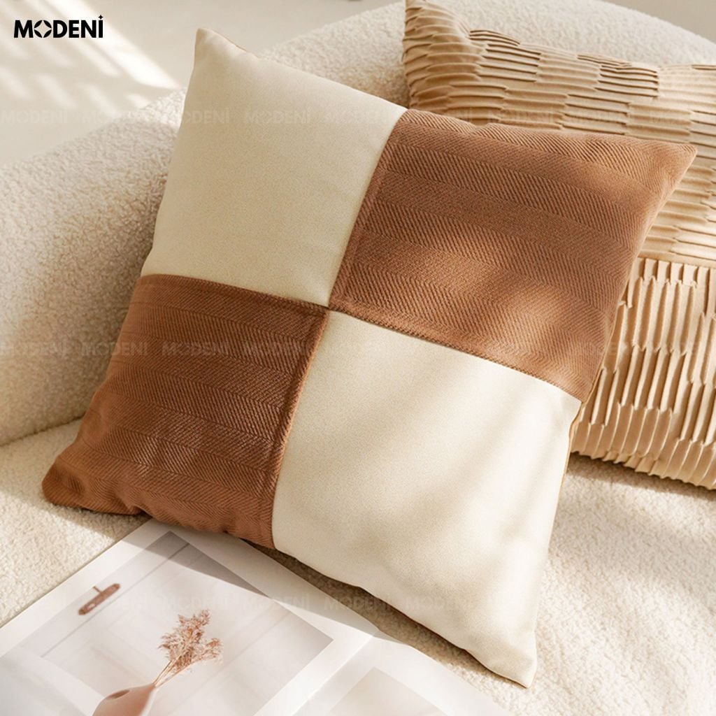 Vỏ Gối Sofa Tựa Lưng Viera Vải Bông Phối Sợi Thẩm Mỹ Đương Đại Đường May Khóa Ẩn Tinh Tế Điểm Nhấn Không Gian