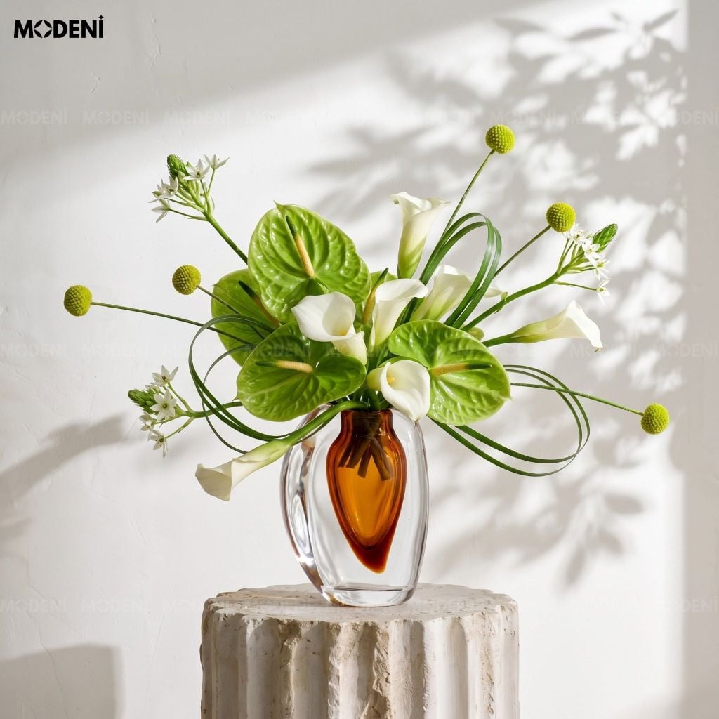 Bình Hoa Thủy Tinh Luminous Cao Cấp Sang Trọng Ánh Hổ Phách – Tạo Điểm Nhấn Hiện Đại Cho Kệ Tủ, Bàn Sofa