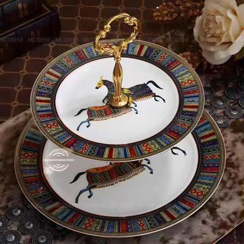  Khay 2 Tầng New Jersey Cao Cấp – Khay Trưng Bày Bánh Sang Trọng, Thiết Kế Hai Tầng Gọn Gàng, Phù Hợp Bàn Tiệc & Bàn Trà 