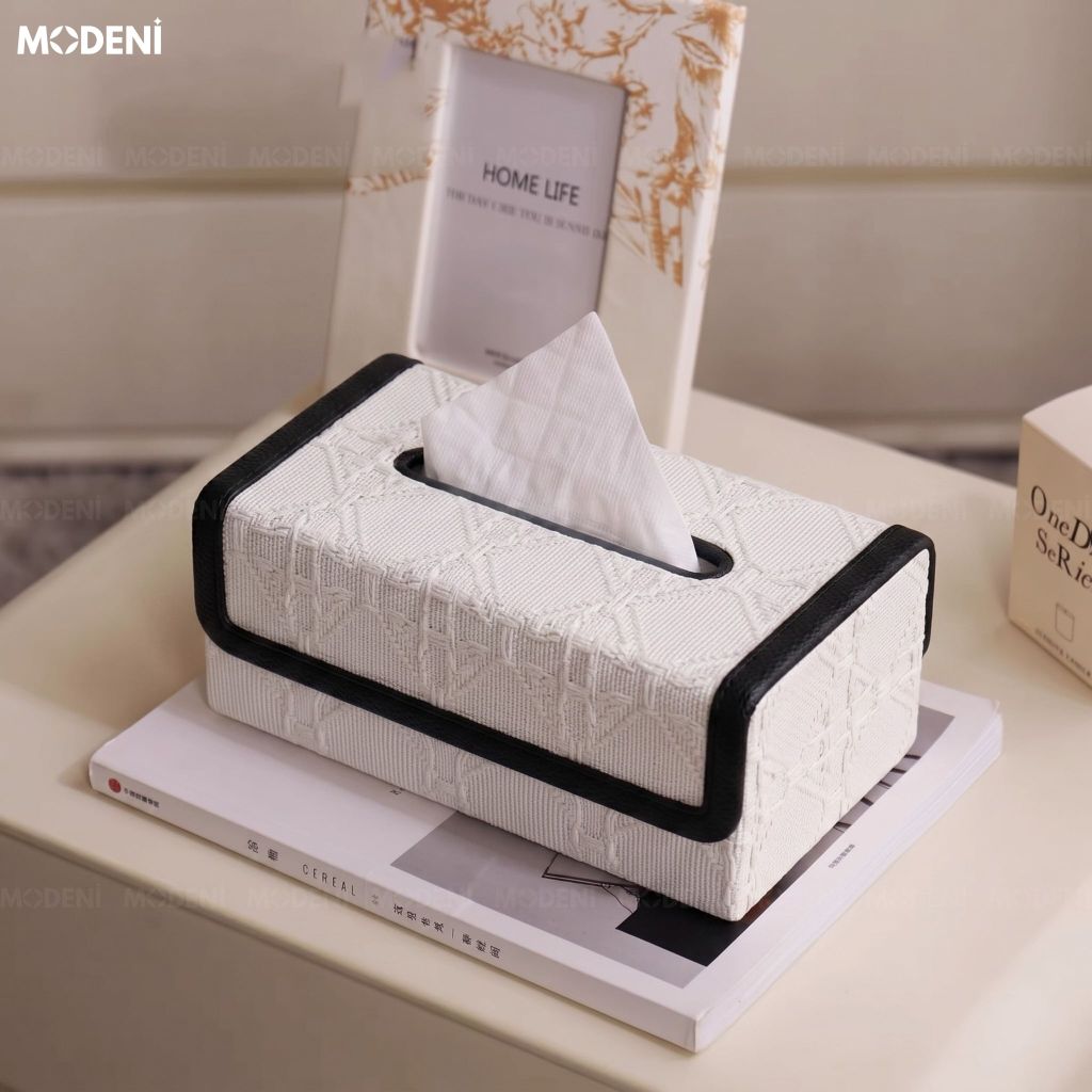 Hộp Khăn Giấy Luna Viền Đen Vải Dệt Cao Cấp Sang Trọng Tối Giản Cho Phòng Khách Và Phòng Ngủ