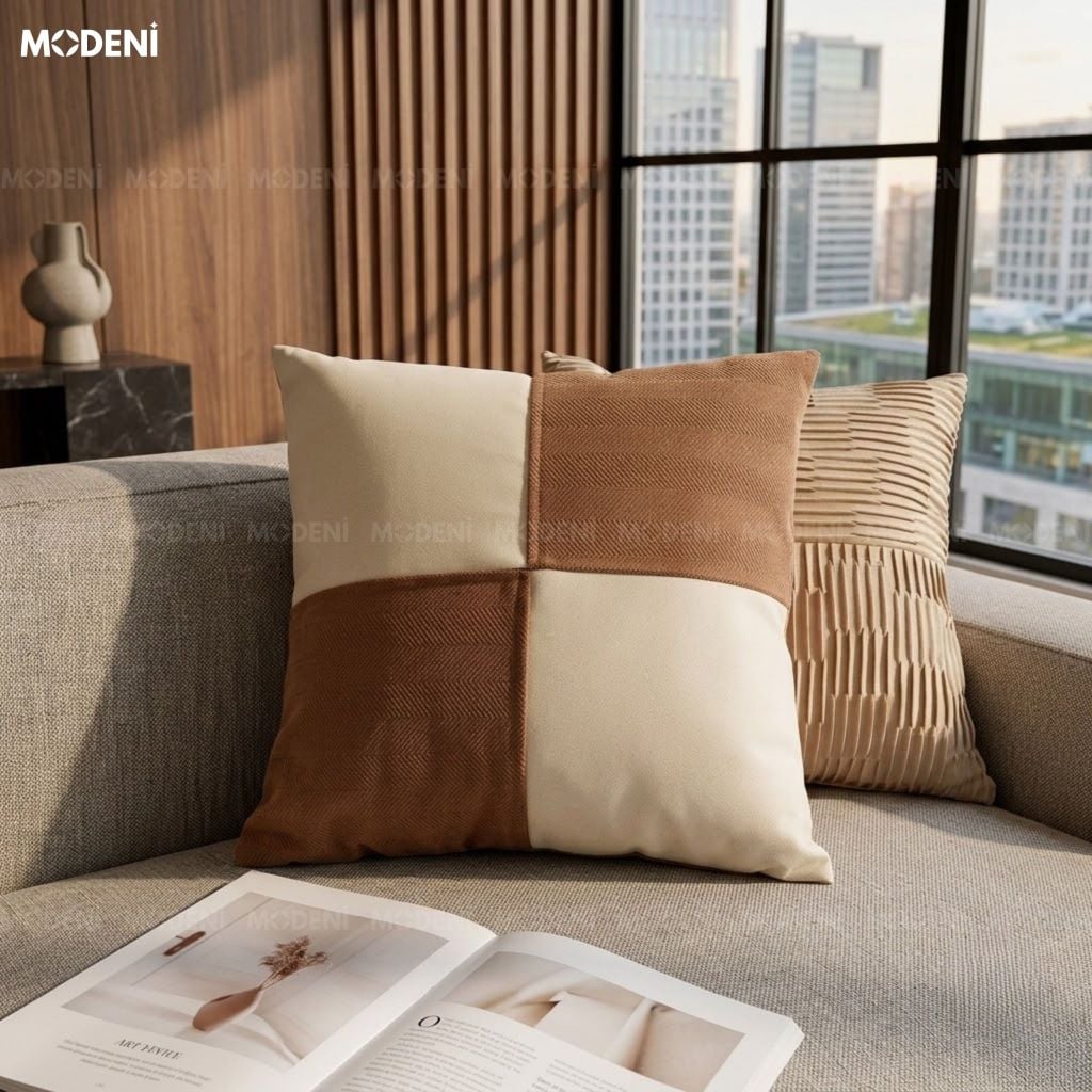 Vỏ Gối Sofa Tựa Lưng Viera Vải Bông Phối Sợi Thẩm Mỹ Đương Đại Đường May Khóa Ẩn Tinh Tế Điểm Nhấn Không Gian