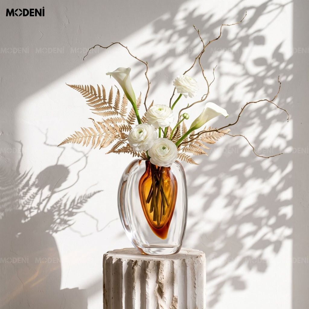 Bình Hoa Thủy Tinh Luminous Cao Cấp Sang Trọng Ánh Hổ Phách – Tạo Điểm Nhấn Hiện Đại Cho Kệ Tủ, Bàn Sofa