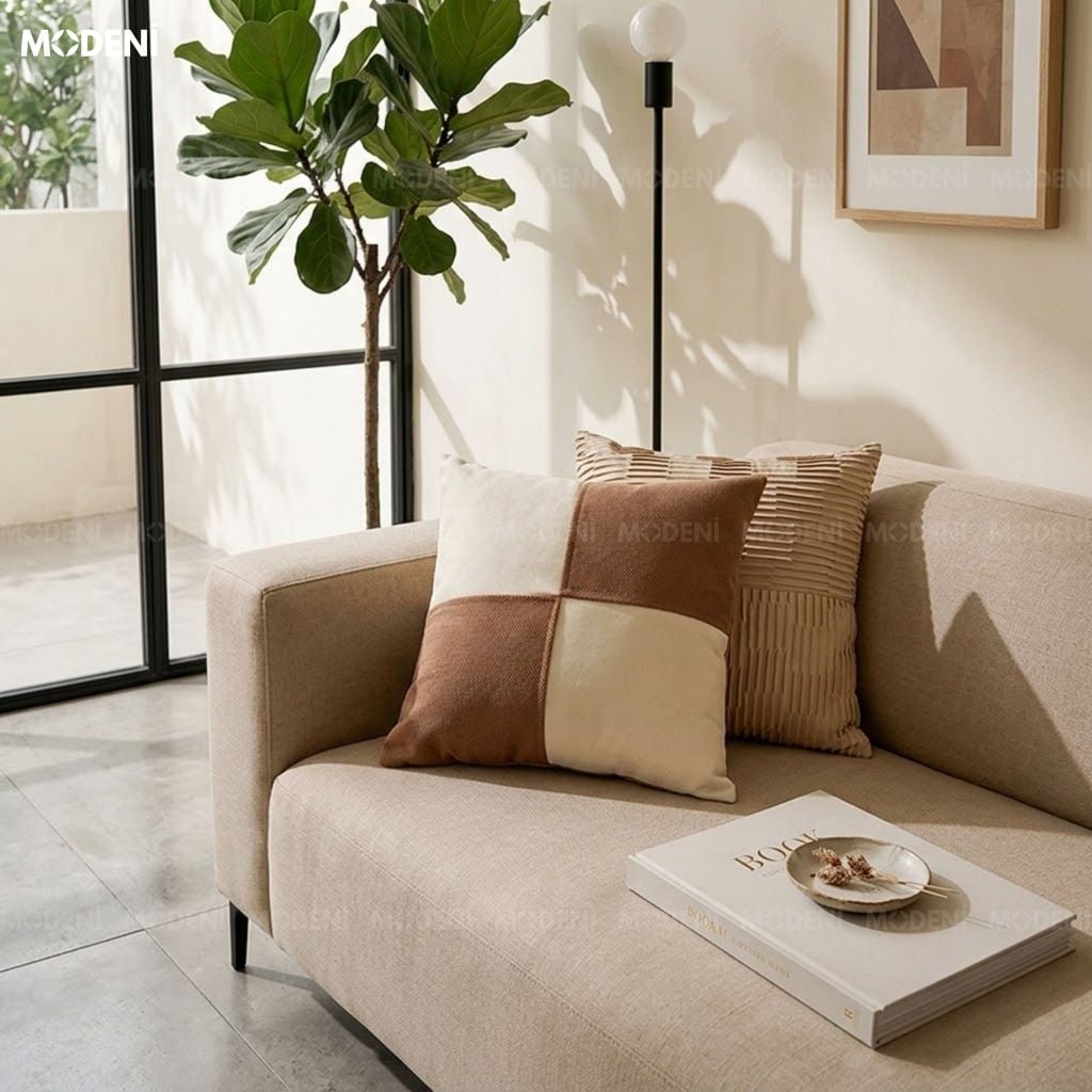 Vỏ Gối Sofa Tựa Lưng Viera Vải Bông Phối Sợi Thẩm Mỹ Đương Đại Đường May Khóa Ẩn Tinh Tế Điểm Nhấn Không Gian