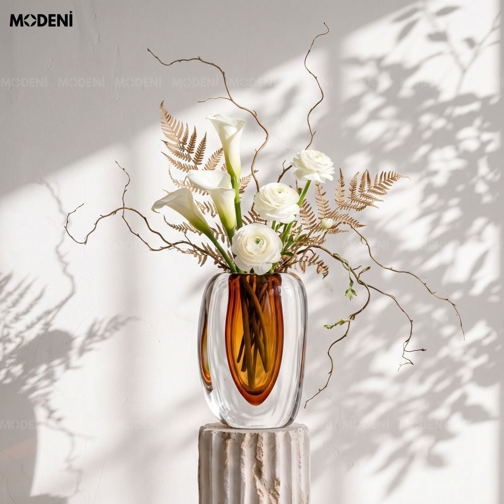 Bình Hoa Thủy Tinh Luminous Cao Cấp Sang Trọng Ánh Hổ Phách – Tạo Điểm Nhấn Hiện Đại Cho Kệ Tủ, Bàn Sofa