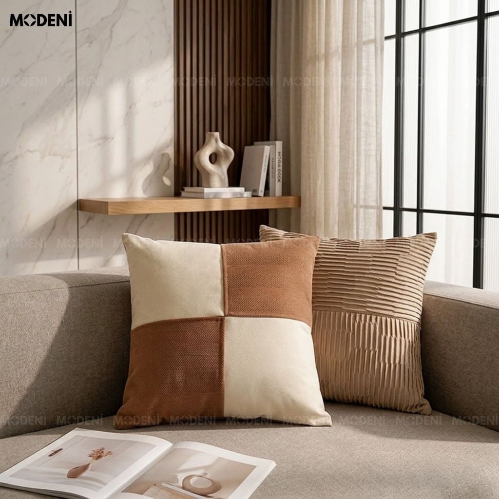 Vỏ Gối Sofa Tựa Lưng Viera Vải Bông Phối Sợi Thẩm Mỹ Đương Đại Đường May Khóa Ẩn Tinh Tế Điểm Nhấn Không Gian