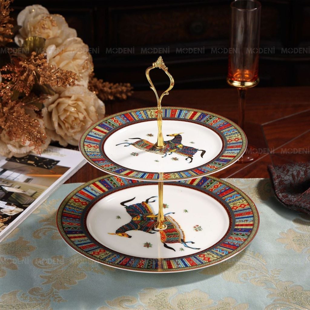 Khay 2 Tầng New Jersey Cao Cấp – Khay Trưng Bày Bánh Sang Trọng, Thiết Kế Hai Tầng Gọn Gàng, Phù Hợp Bàn Tiệc & Bàn Trà