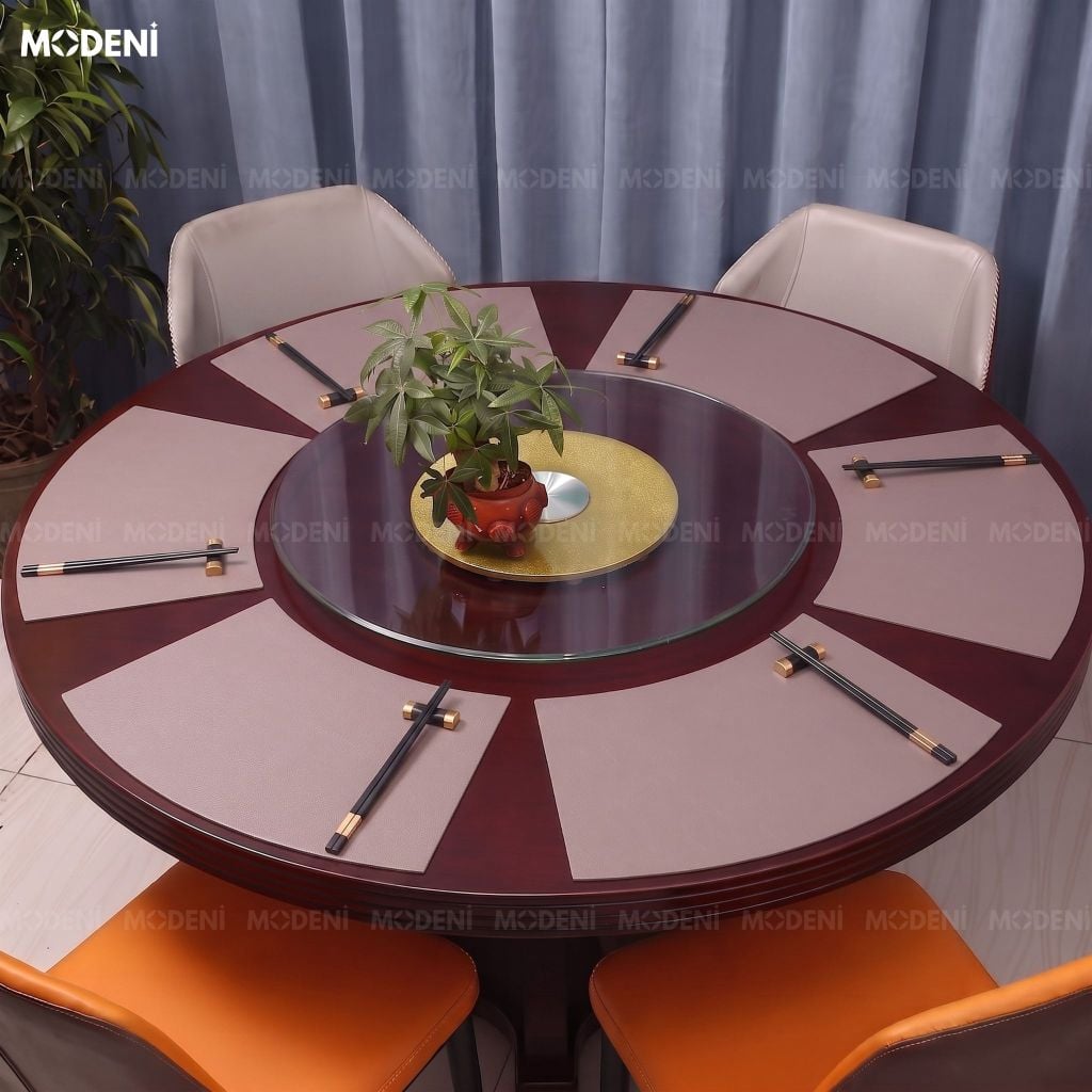 Tấm Lót Bàn Ăn Arcato Placemat PVC Giả Da Xám Trắng Dáng Cong Bán Nguyệt Chống Nước Dễ Lau Chùi Cho Bàn Tiệc