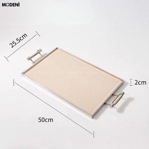 Góc nhìn từ trên xuống Khay Trang Trí Ivory Ellie bề mặt da màu be vân nổi sang trọng.