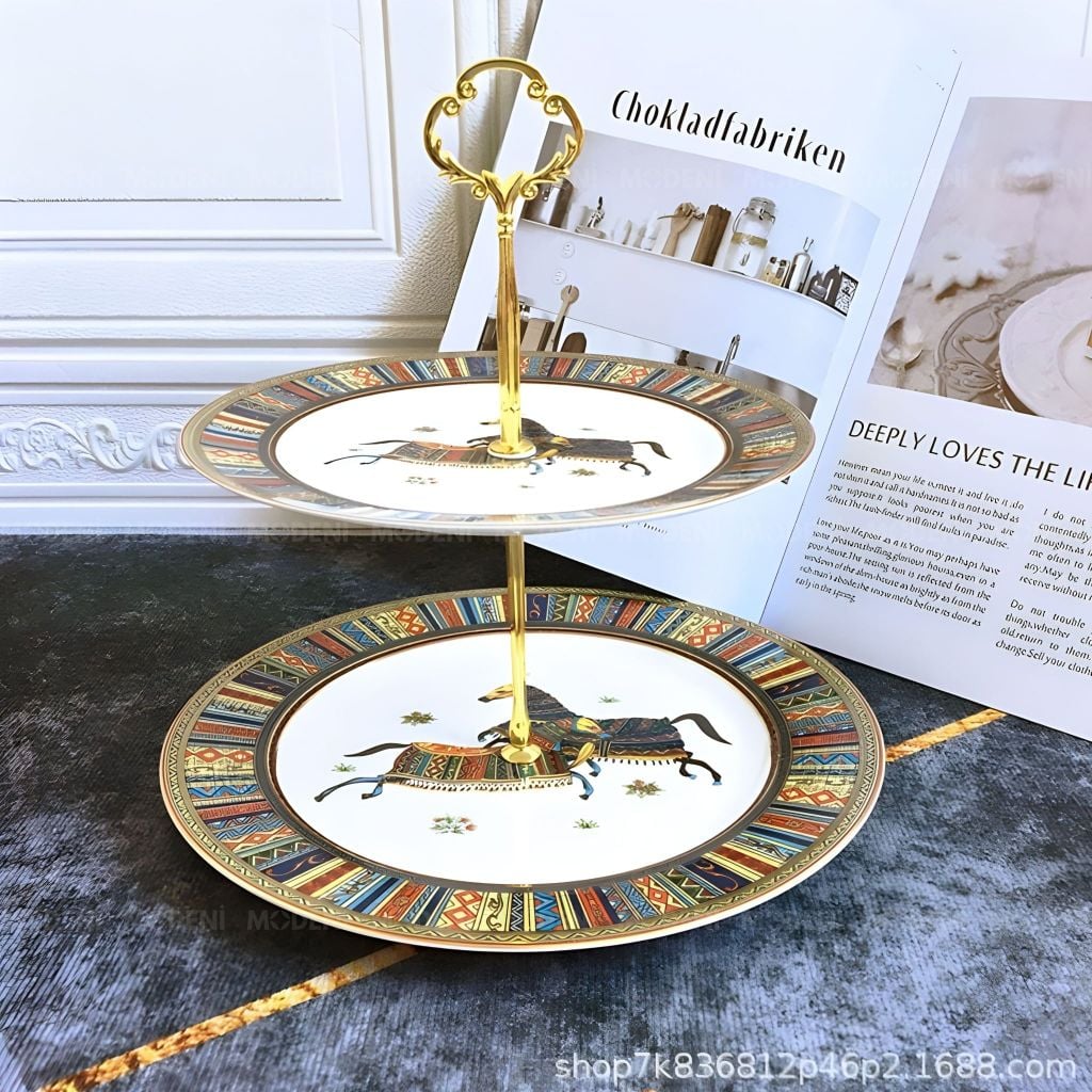 Khay 2 Tầng New Jersey Cao Cấp – Khay Trưng Bày Bánh Sang Trọng, Thiết Kế Hai Tầng Gọn Gàng, Phù Hợp Bàn Tiệc & Bàn Trà