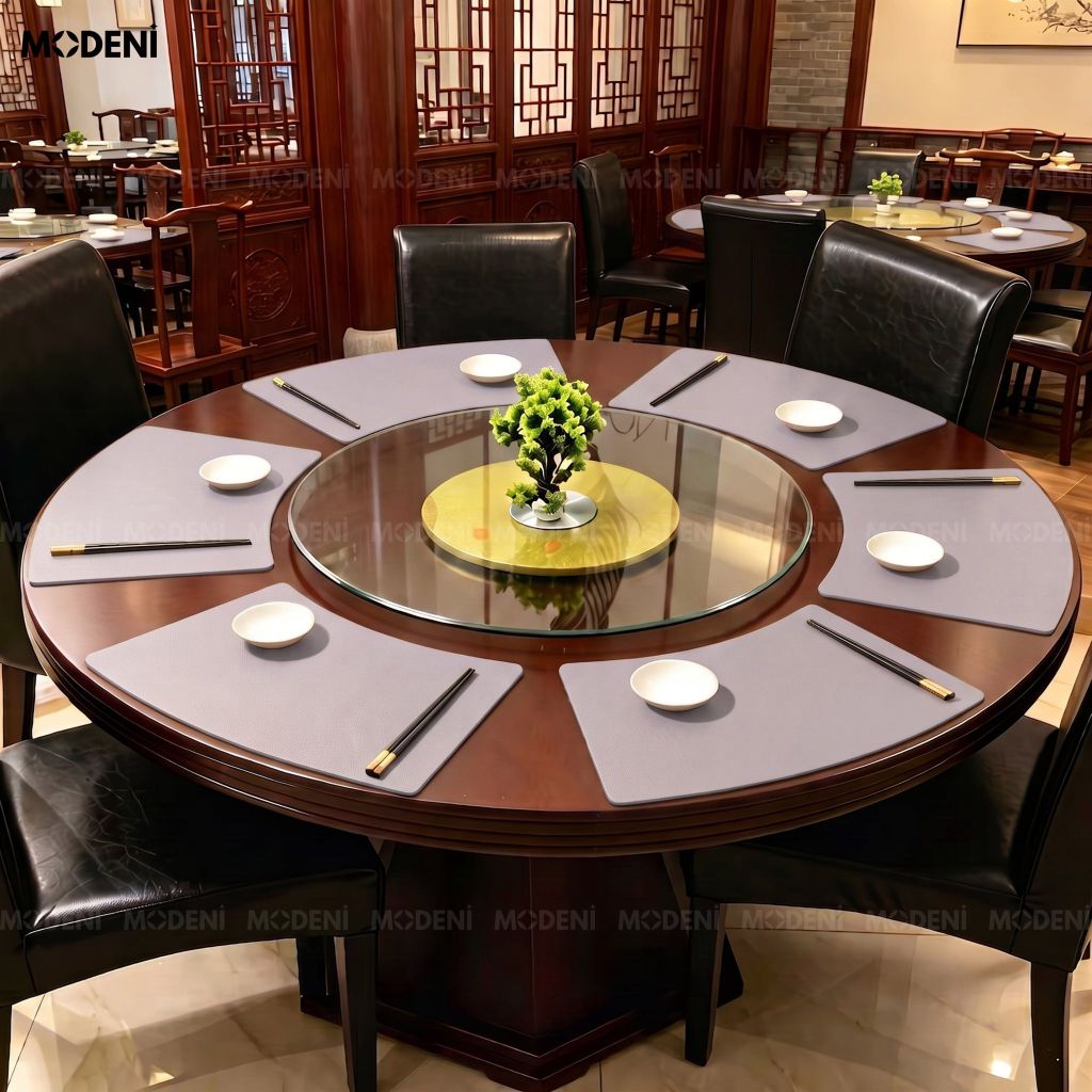 Tấm Lót Bàn Ăn Arcato Placemat PVC Giả Da Xám Trắng Dáng Cong Bán Nguyệt Chống Nước Dễ Lau Chùi Cho Bàn Tiệc