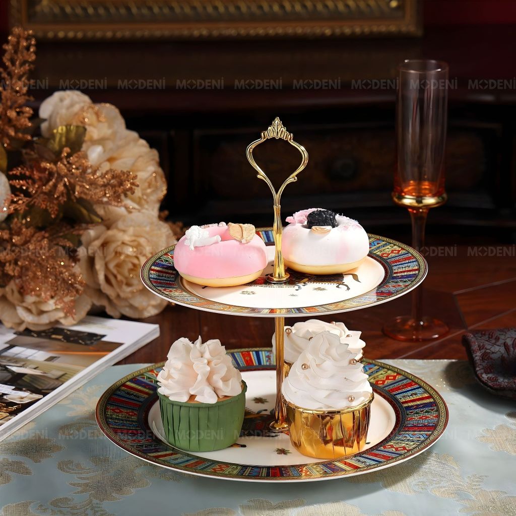 Khay 2 Tầng New Jersey Cao Cấp – Khay Trưng Bày Bánh Sang Trọng, Thiết Kế Hai Tầng Gọn Gàng, Phù Hợp Bàn Tiệc & Bàn Trà