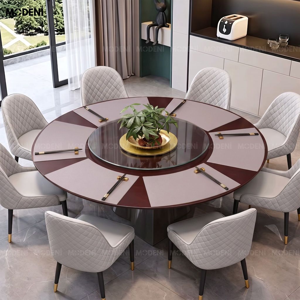 Tấm Lót Bàn Ăn Arcato Placemat PVC Giả Da Xám Trắng Dáng Cong Bán Nguyệt Chống Nước Dễ Lau Chùi Cho Bàn Tiệc