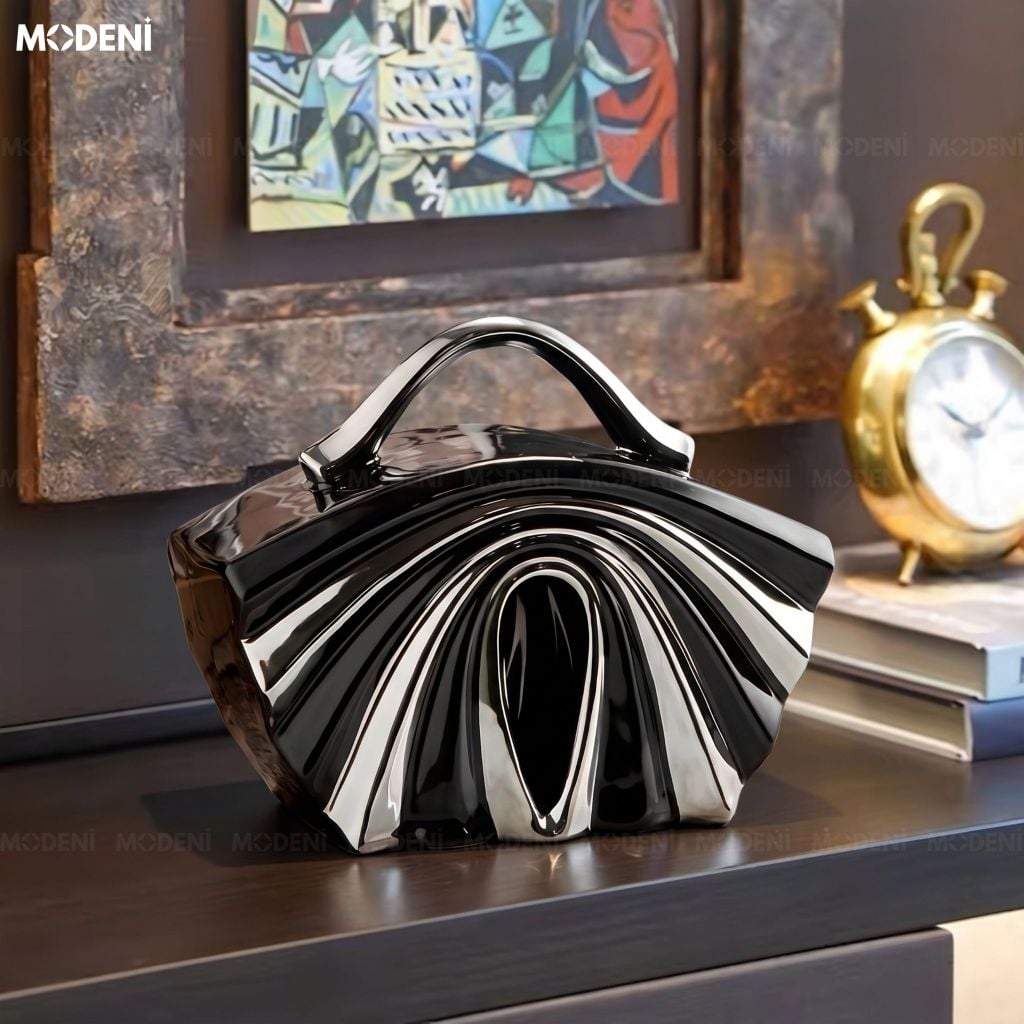 Hộp Khăn Giấy Luva Gốm Sứ Cao Cấp Tráng Gương Ánh Chrome Phong Cách Art Deco Cho Phòng Ngủ