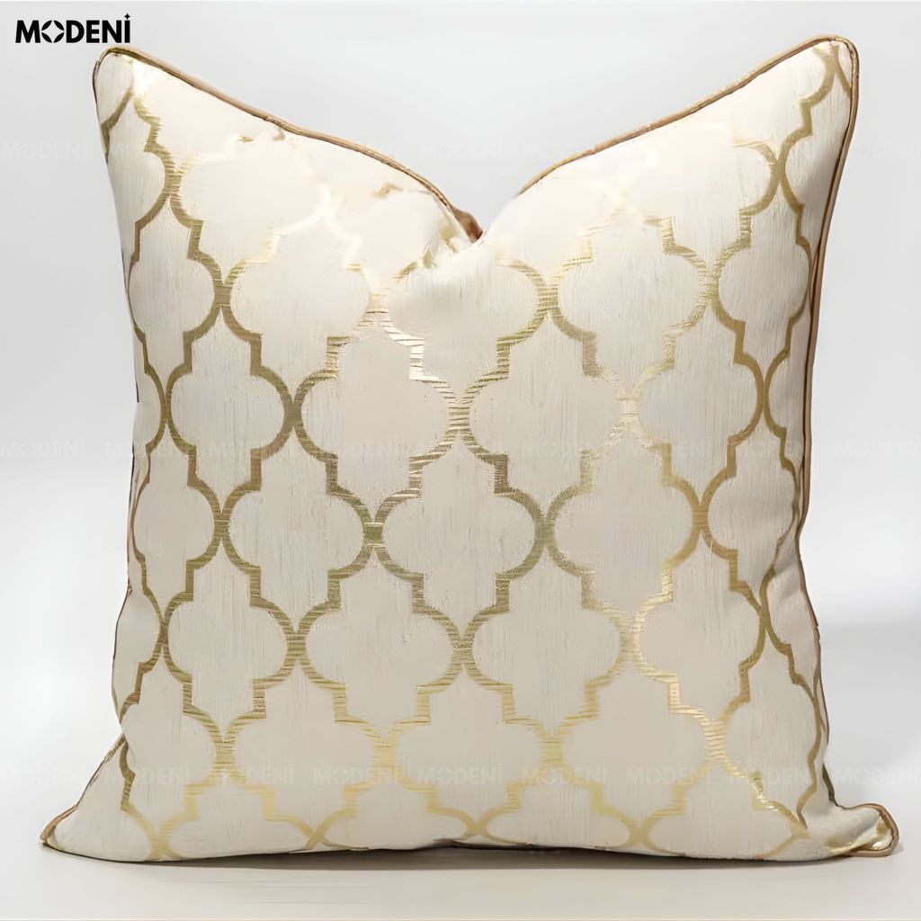 Vỏ Gối Sofa Liner – Vải Jackquard Phối Nhung Họa Tiết Hình Học Vàng Dệt Kim Cổ Điển