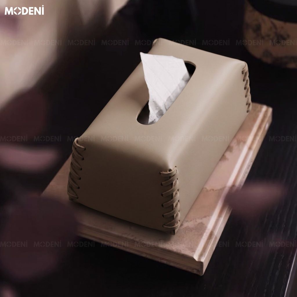 Hộp Khăn Giấy Nomi Be Da PU Cao Cấp Khâu Tay Thủ Công Đậm Chất Cá Nhân Cho Phòng Ngủ